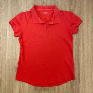 Red Calvin Klein Short Sleeved Polo Shirt